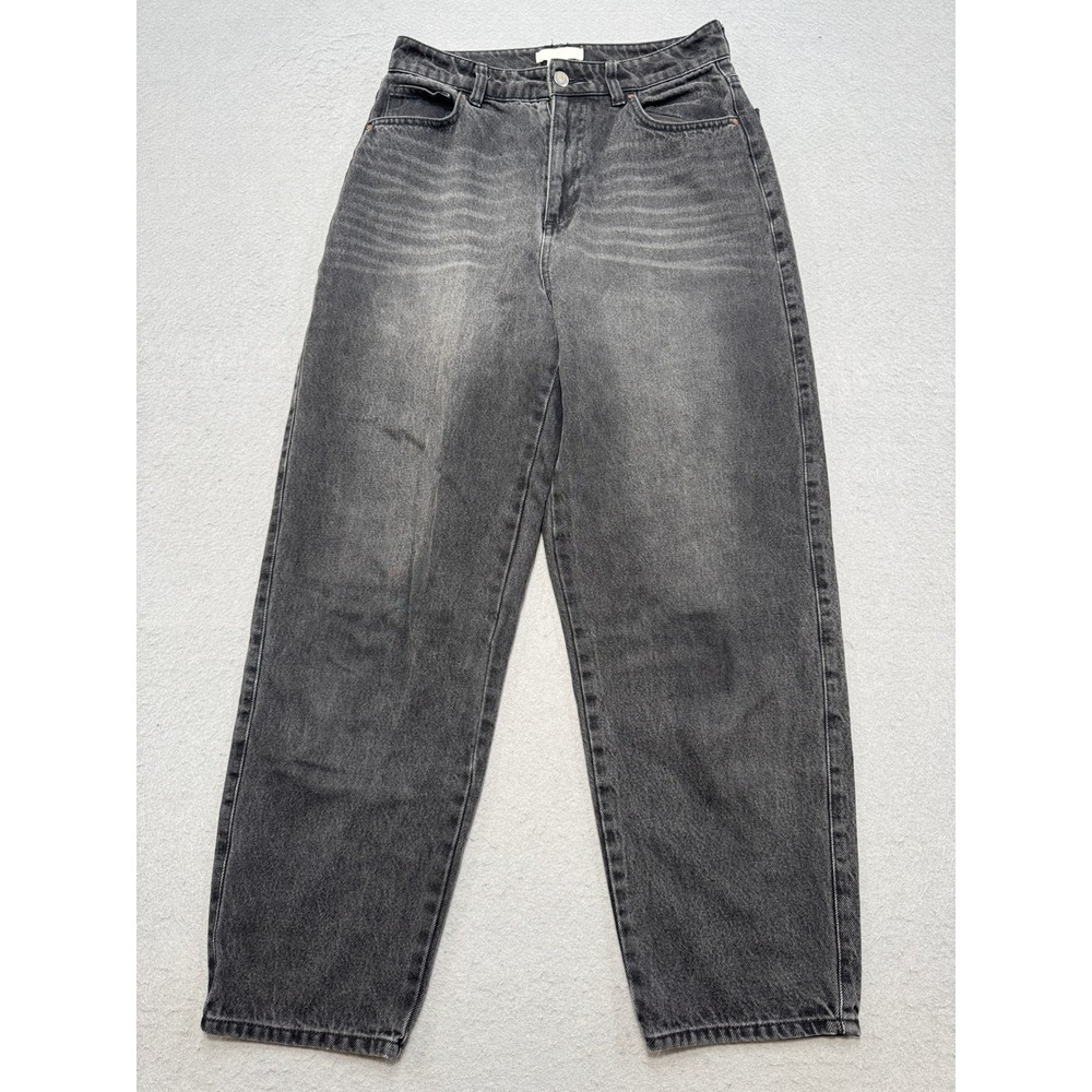 H&M Mom Jeans Women's 8 Black Denim Faded High Rise Tapered Leg Baggy Whiskered